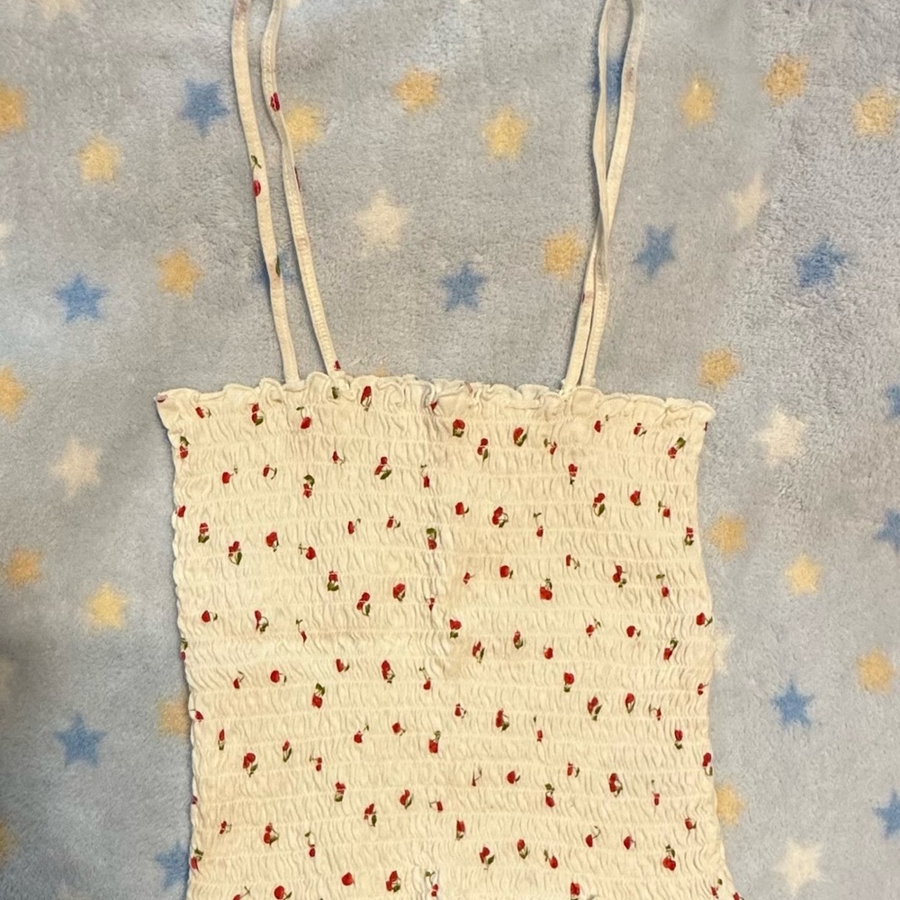 White Smocked Floral Tank Top